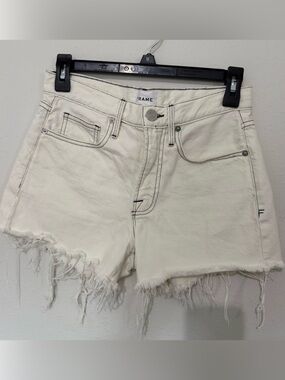 Frame Denim Cream Frayed High-Rise Jean Shorts